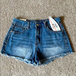 Cali-1850 Blue Denim Studded Festival Shorts Sz 7/28